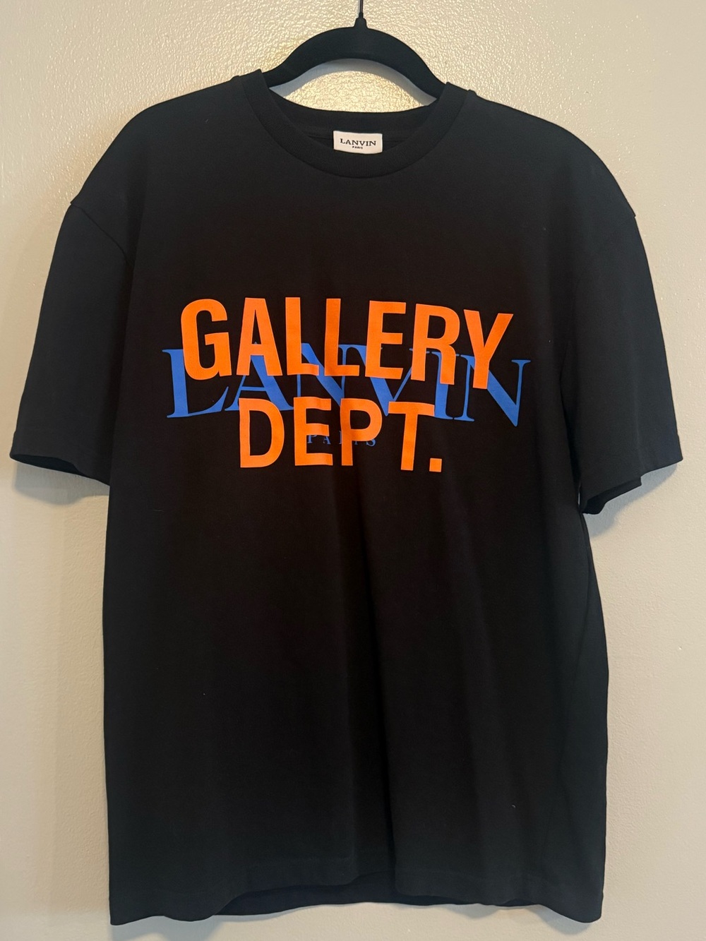 Lanvin Black Tee with Orange & Blue 'GALLERY DEPT.' Logo